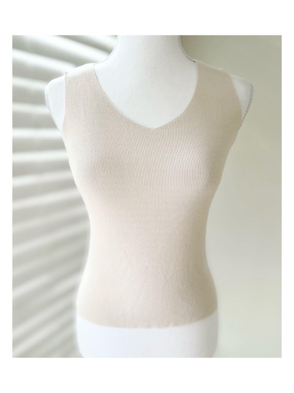 Ona Cream Ribbed V-Neck Knit Tank